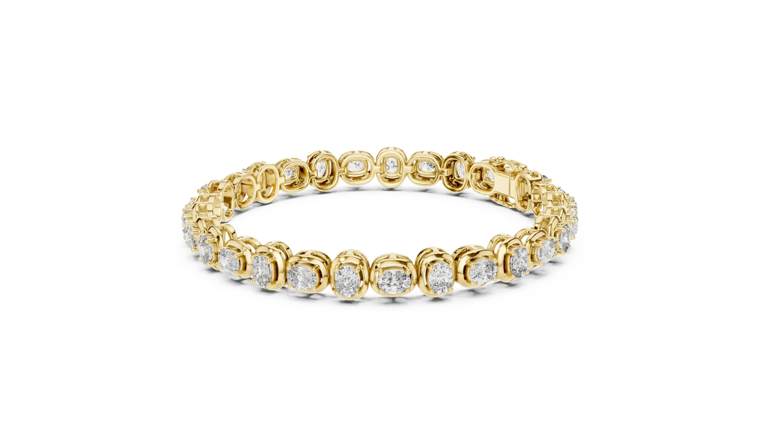 Cushion Cut Moissanite Tennis Bracelet in yellow 925 sterling silver, view 2