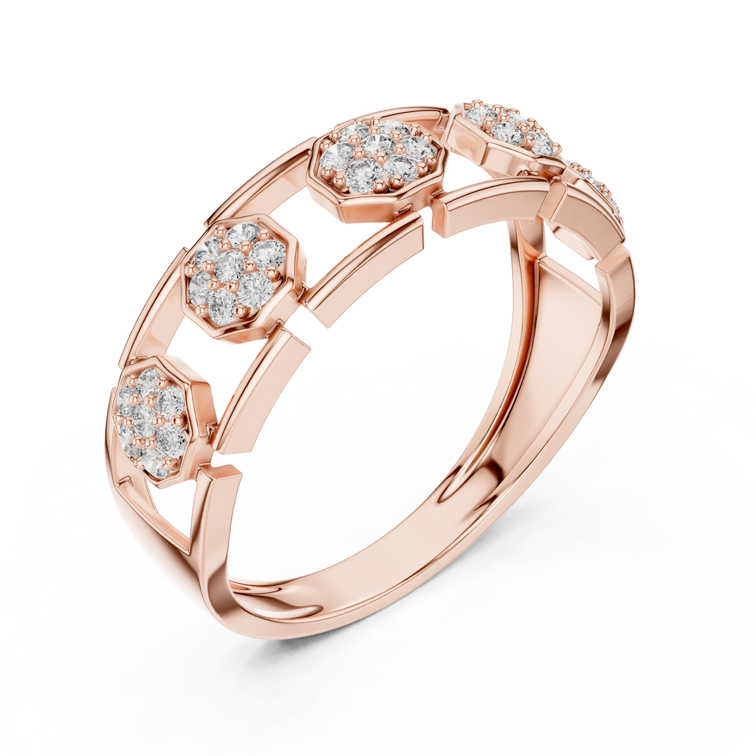 Octagon Cluster Station Moissanite Band in rose 925 sterling silver, view 2