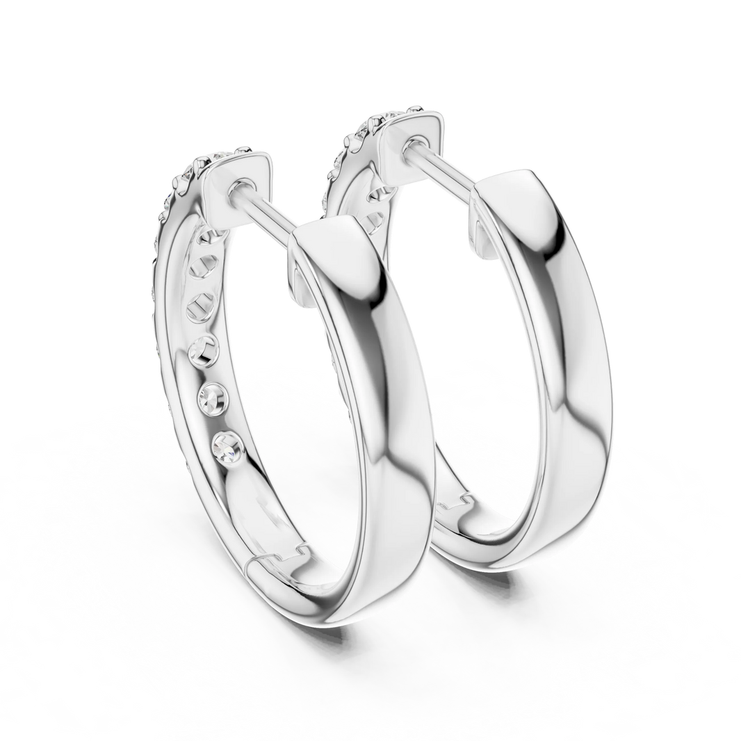 Moissanite huggie hoop earrings in white 925 sterling silver, view 3