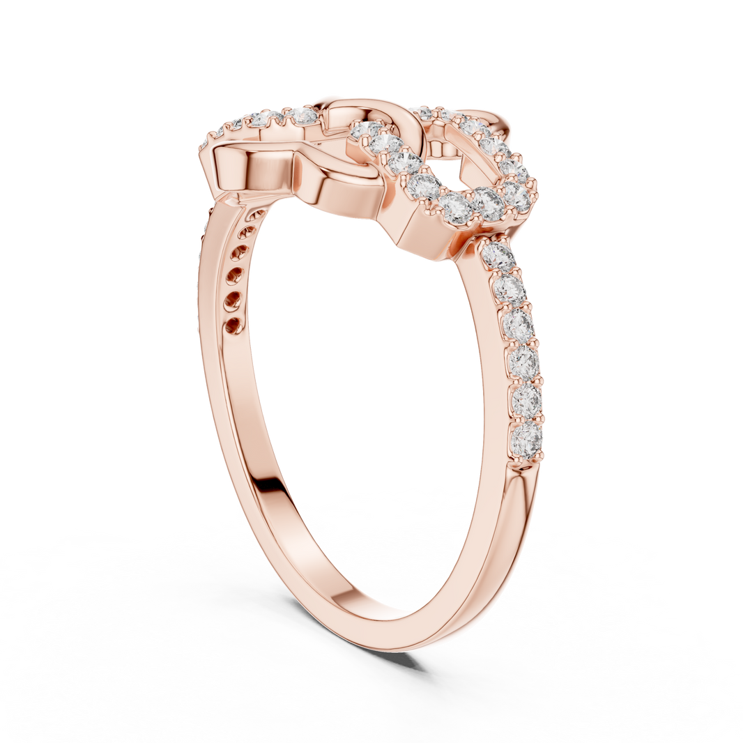 Open Heart and Link Moissanite Ring in rose 925 sterling silver, view 1
