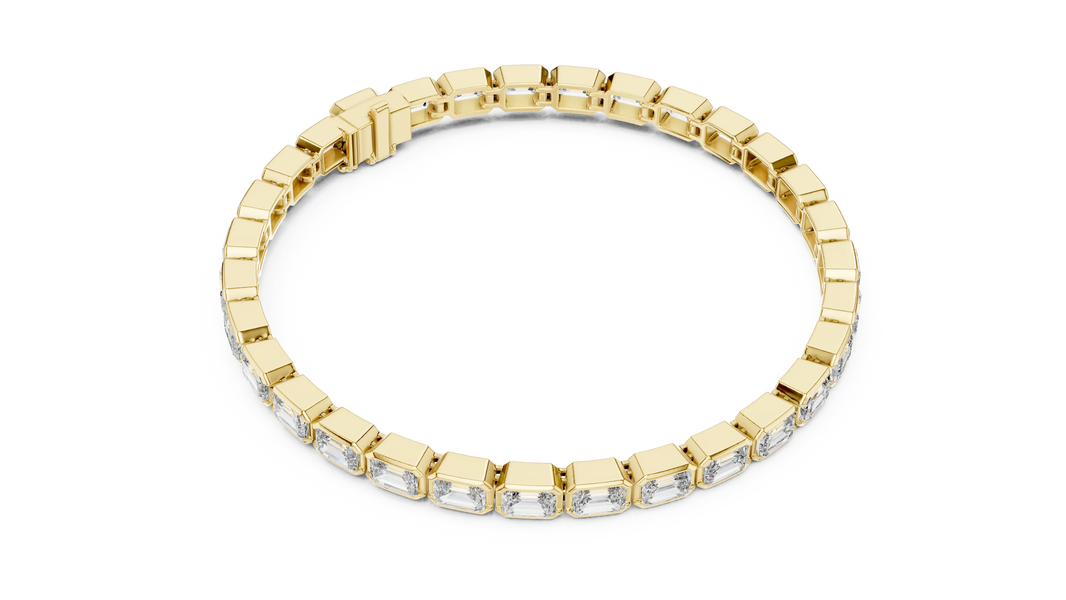 Emerald Cut Bezel Moissanite Tennis Bracelet in yellow 925 sterling silver, view 3