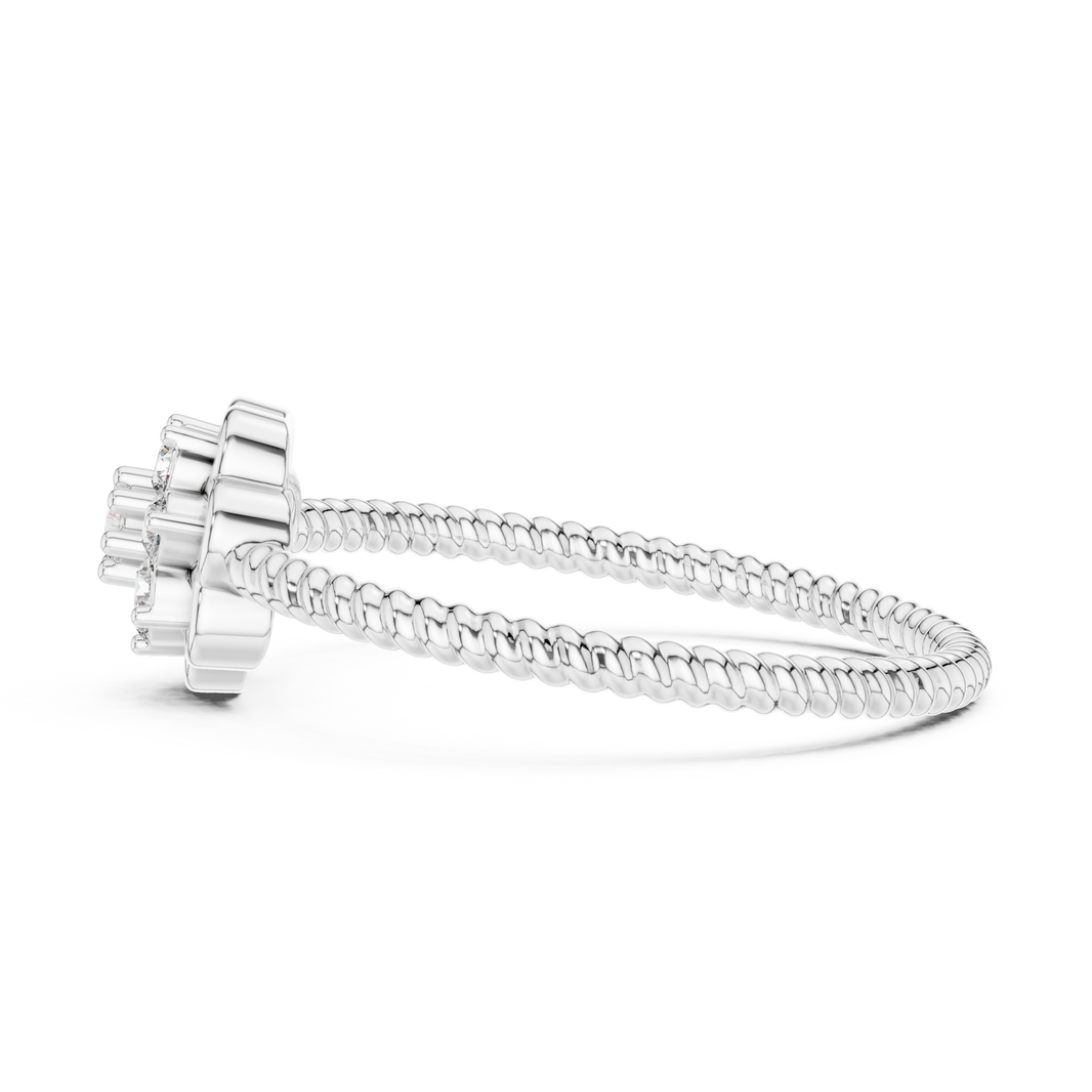 Flower Cluster Moissanite Ring with Rope Band in white 925 sterling silver, view 3