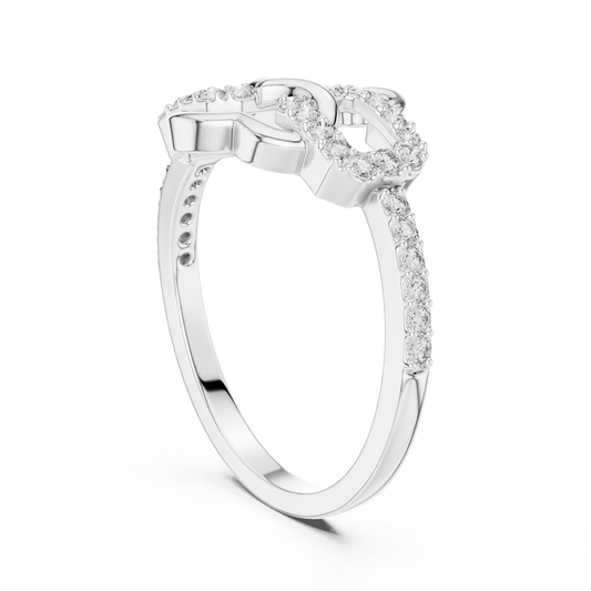 Open Heart and Link Moissanite Ring in white 925 sterling silver, view 1