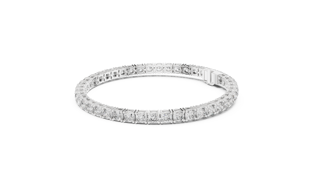 Square Cushion Cut Moissanite Tennis Bracelet in white 925 sterling silver, view 2