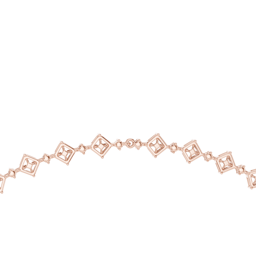 Mixed Shape Halo Station Necklace in rose 925 sterling silver, view 4
