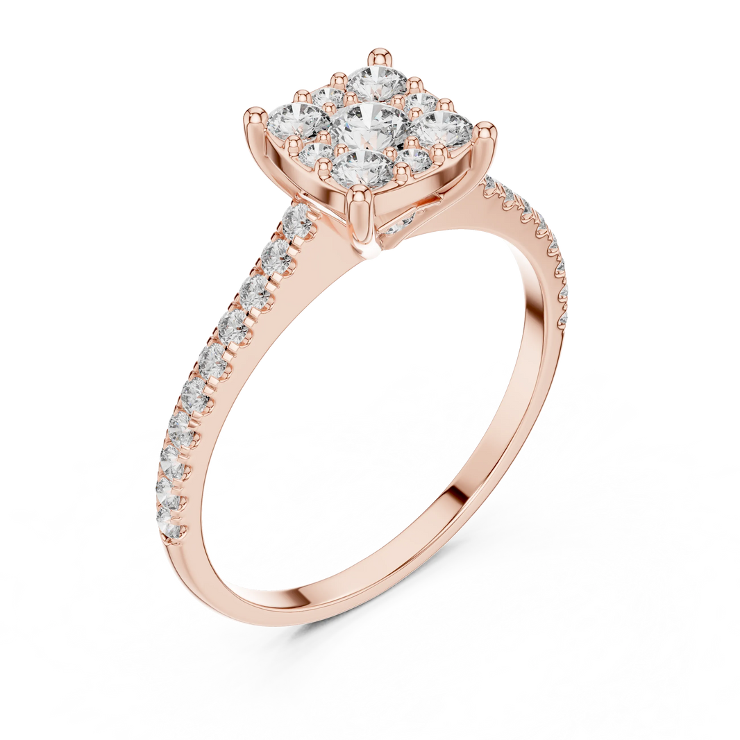 Round Cluster Moissanite Engagement Ring with Pavé Band in rose 925 sterling silver, view 2