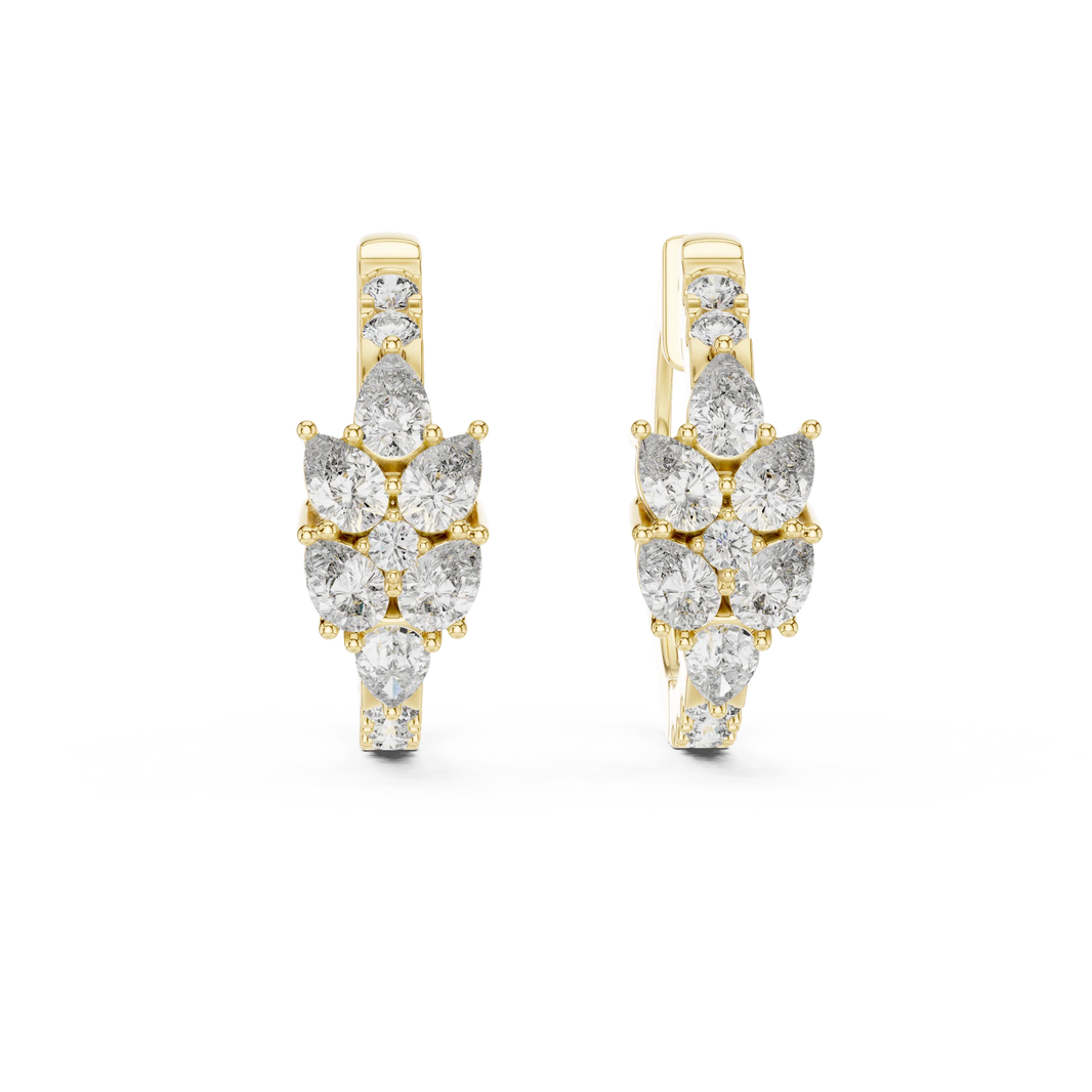 Pear moissanite cluster huggie hoop earrings in yellow 925 sterling silver, view 4
