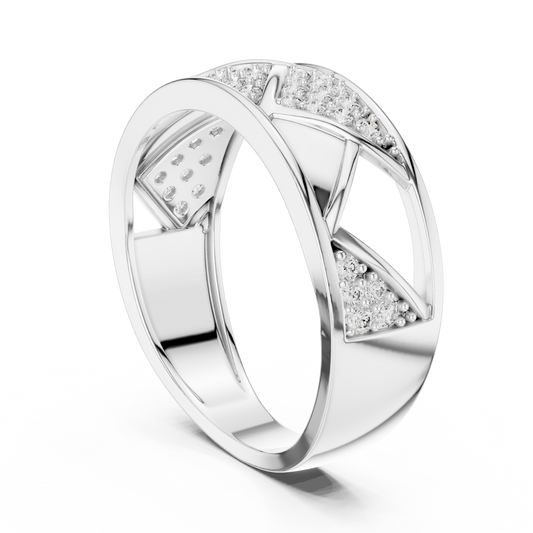 Geometric Lattice Pavé Wide Moissanite Band in white 925 sterling silver, view 1