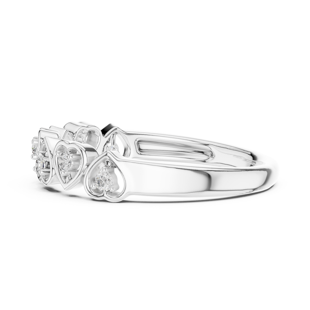 Row of Hearts Moissanite Band in white 925 sterling silver, view 3