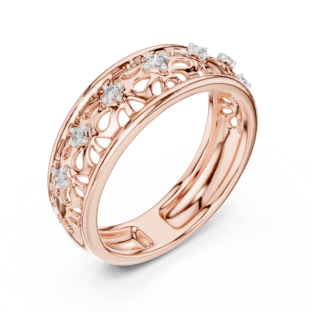 Floral Filigree Moissanite Band in rose 925 sterling silver, view 2