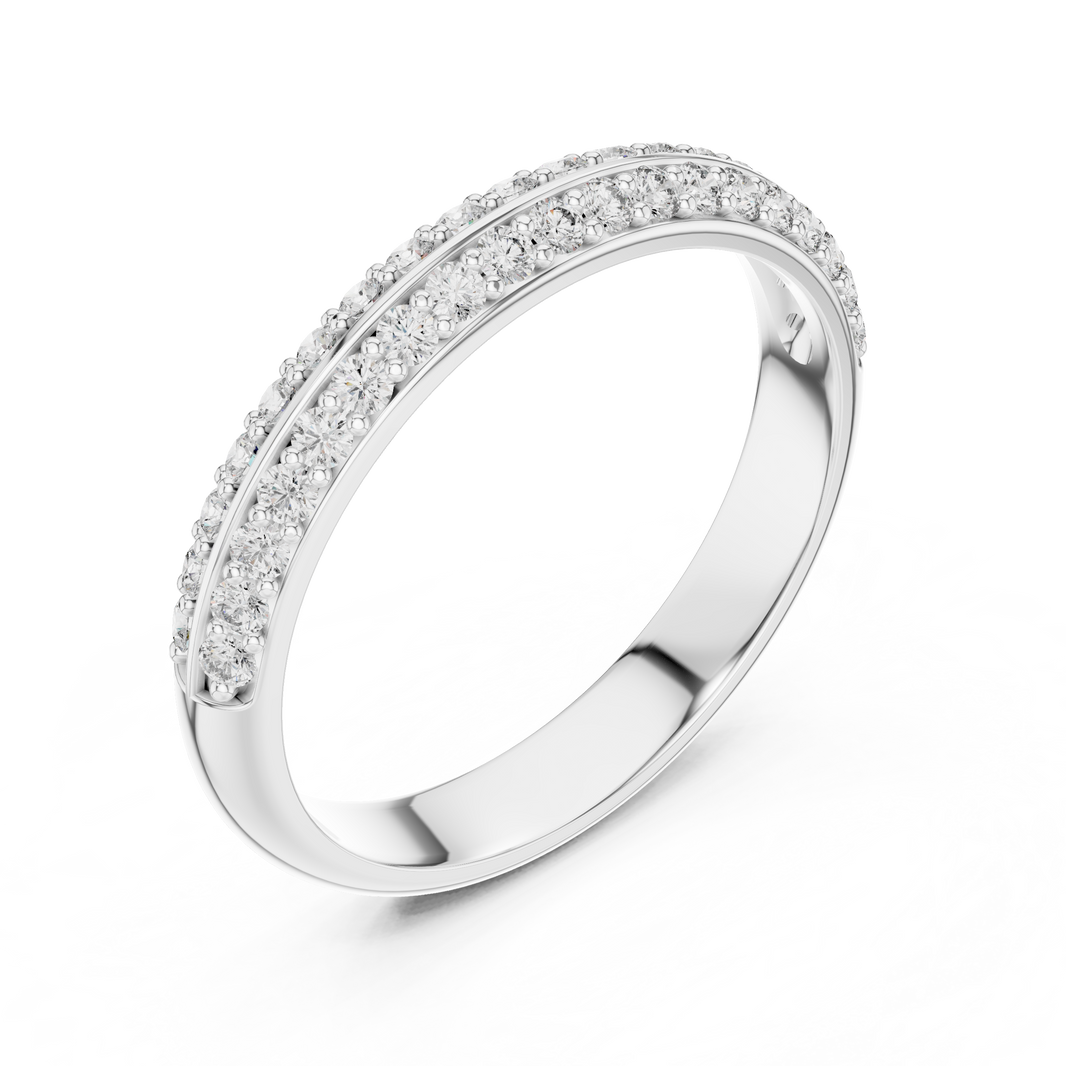 Double Row Pavé Moissanite Half Eternity Band in white 925 sterling silver, view 2