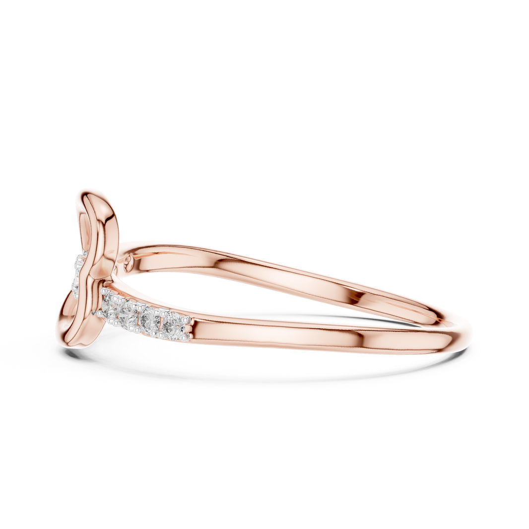 Sideways Open Heart Moissanite Ring in rose 925 sterling silver, view 3