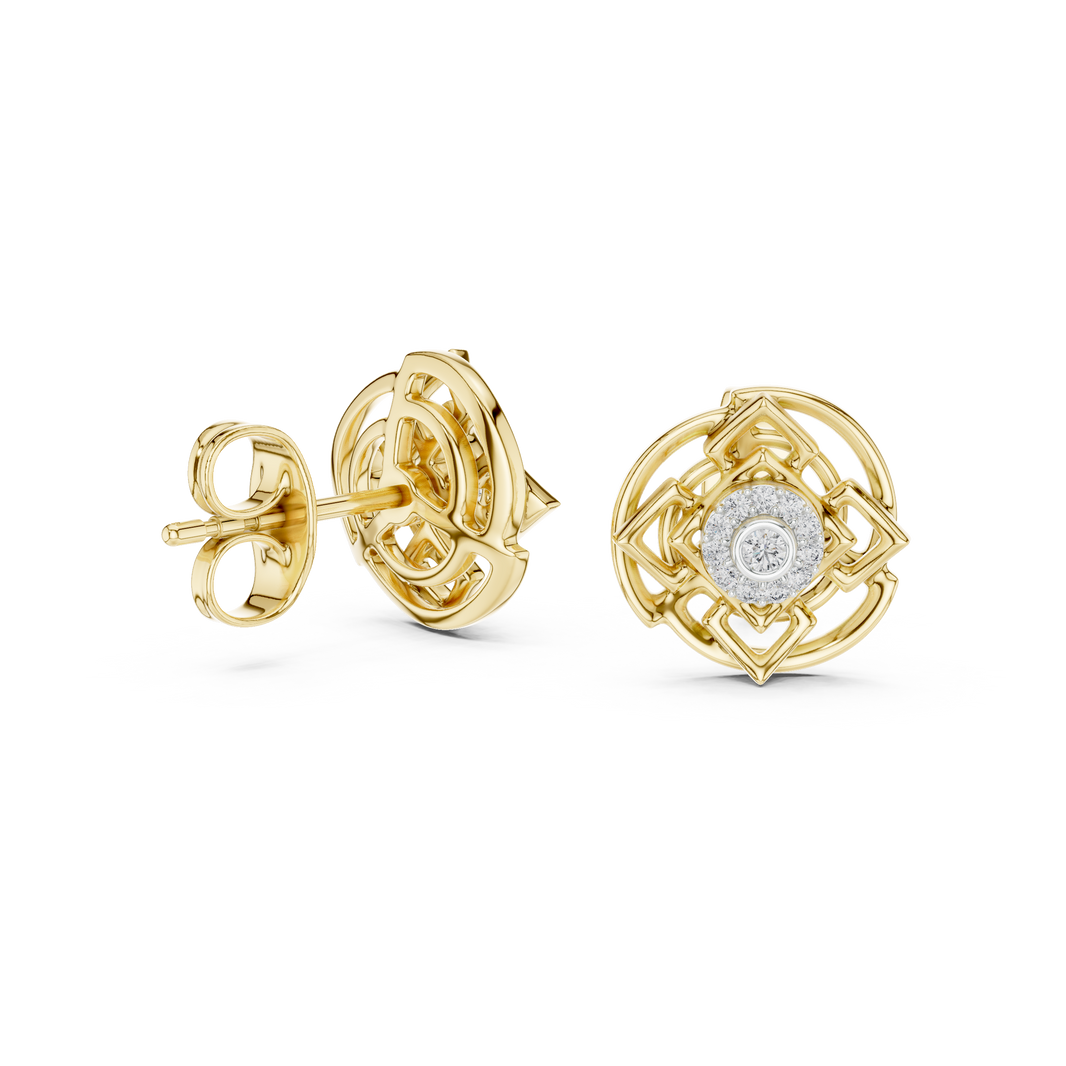 Moissanite Knot Halo Stud Earrings in yellow 925 sterling silver, view 1
