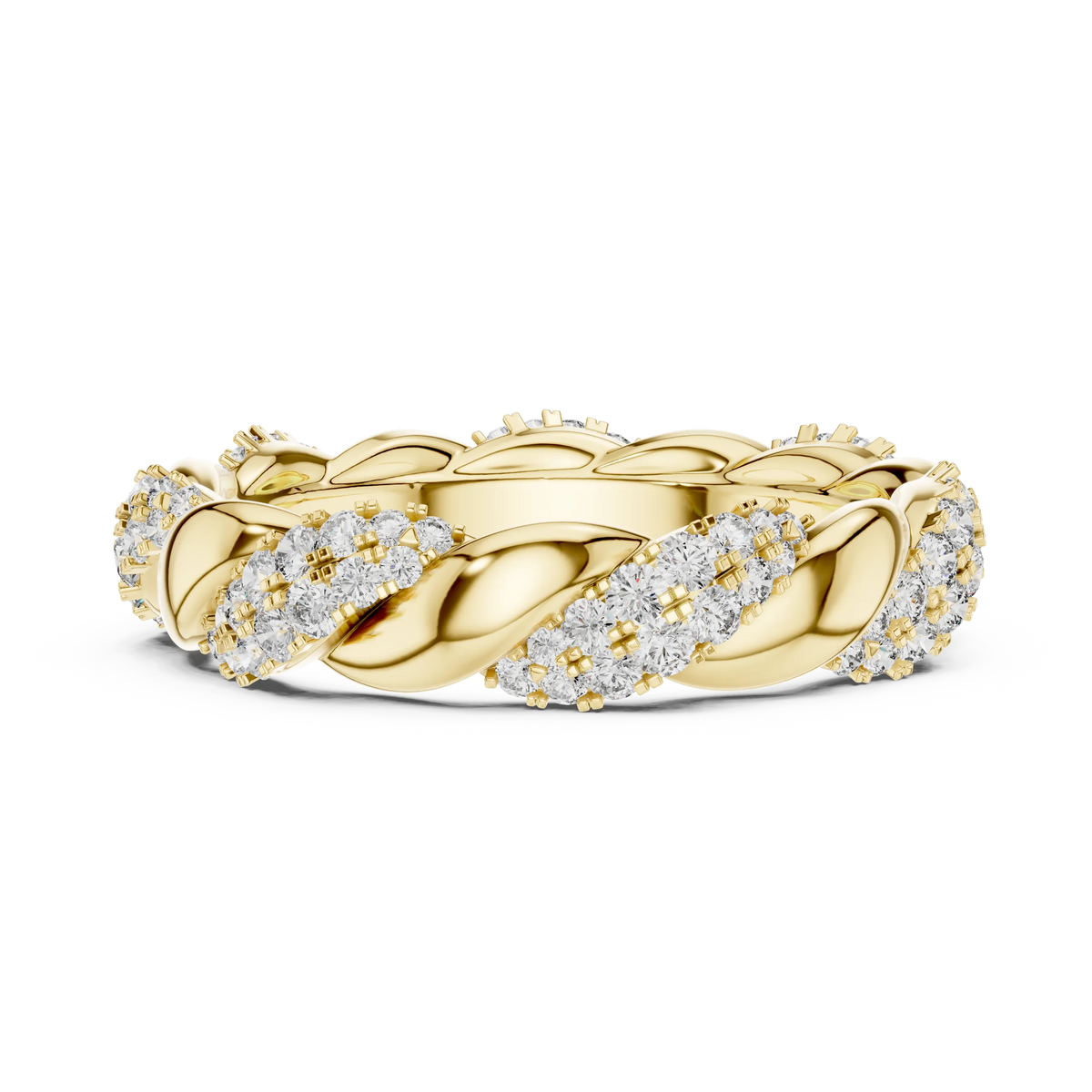 Twisted Rope Pavé Moissanite Eternity Band in yellow 925 sterling silver, view 3