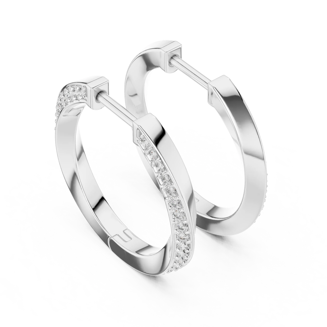 Moissanite twisted pave hoop earrings in white 925 sterling silver, bold, view 2