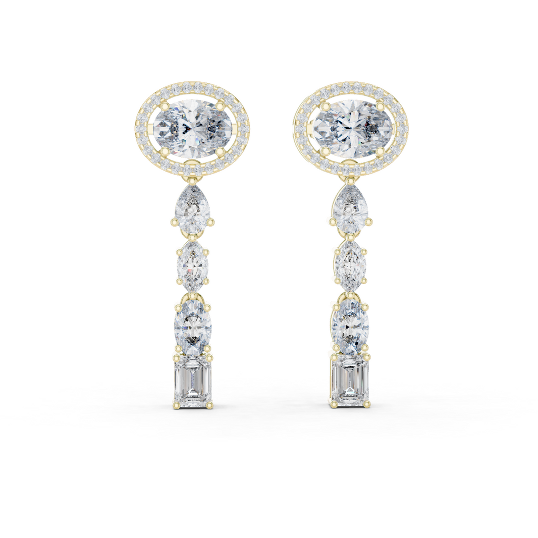 Oval Halo Mixed Shape Moissanite Line Drop Earrings in yellow 925 sterling silver, view 1