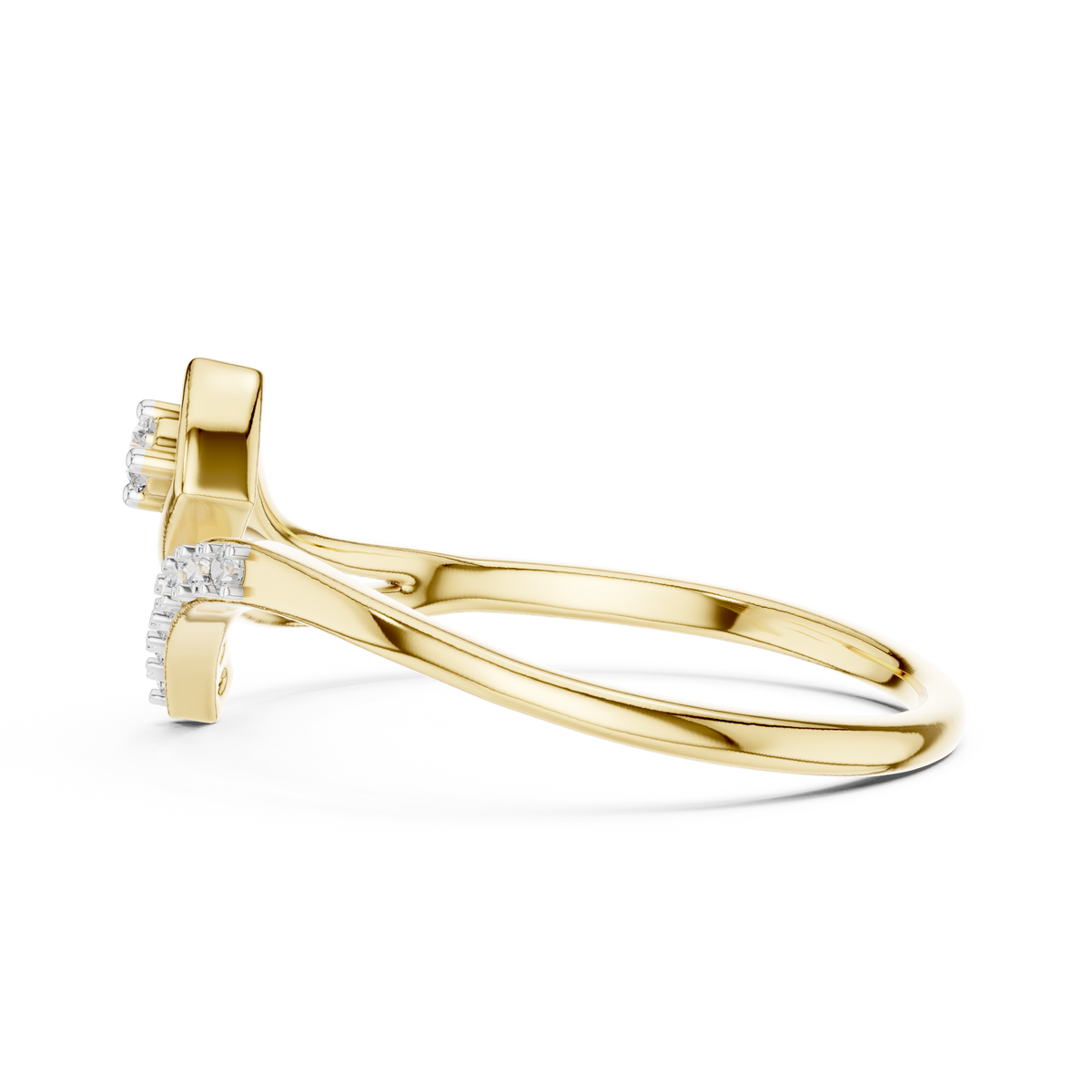 Angular Bypass Moissanite Ring in yellow 925 sterling silver, view 3