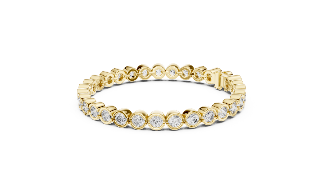 Bezel Set Round Moissanite Tennis Bracelet in yellow 925 sterling silver, view 2
