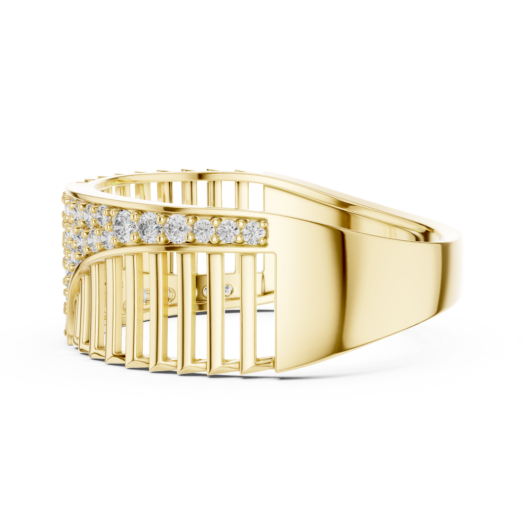 Men's Diagonal Wave Pavé and Ribbed Moissanite Band in yellow 925 sterling silver, view 3
