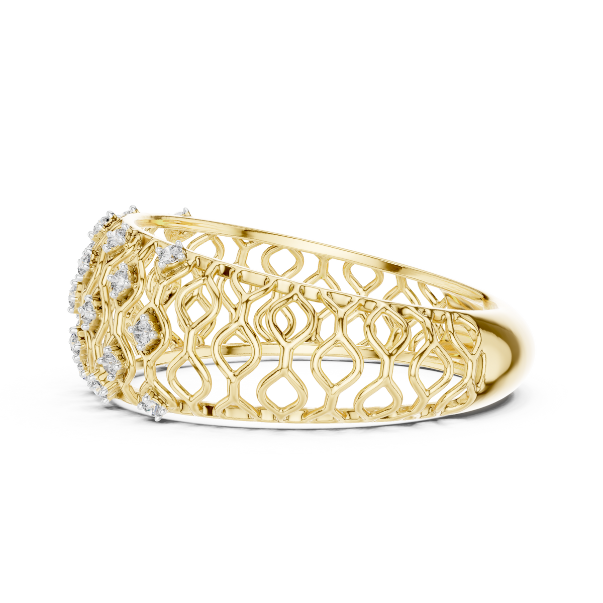 Domed Lattice Moissanite Band in yellow 925 sterling silver, view 3