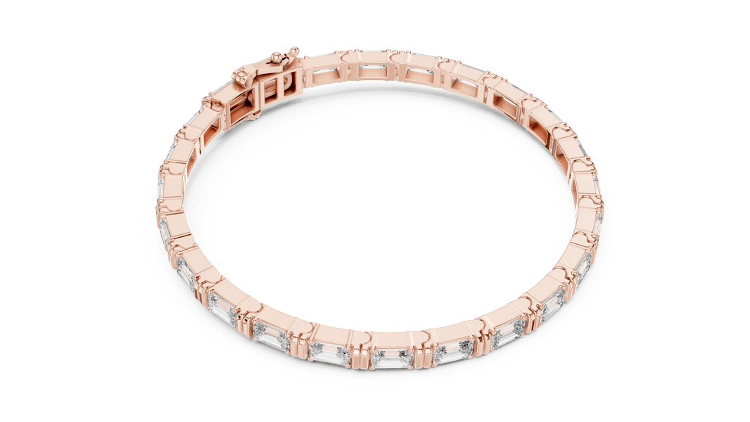 Emerald Cut Moissanite Bar Link Bracelet in rose 925 sterling silver, view 3