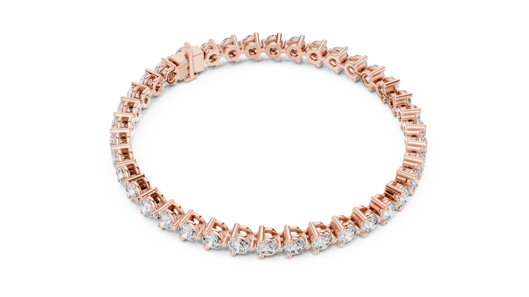 Three Prong Round Moissanite Tennis Bracelet in rose 925 sterling silver, view 3