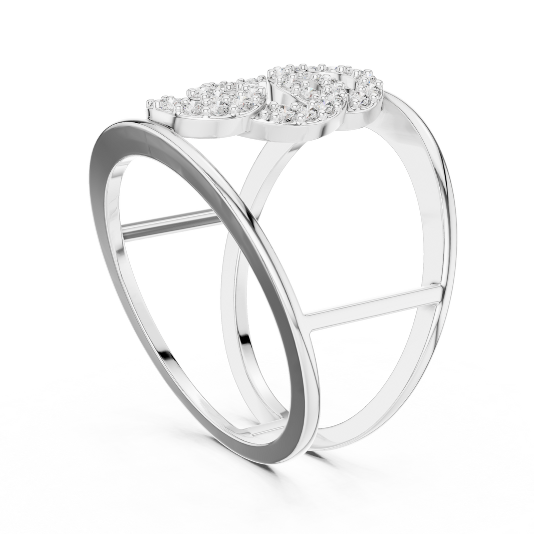 Interlocking Circles Cage Moissanite Ring in white 925 sterling silver, view 1