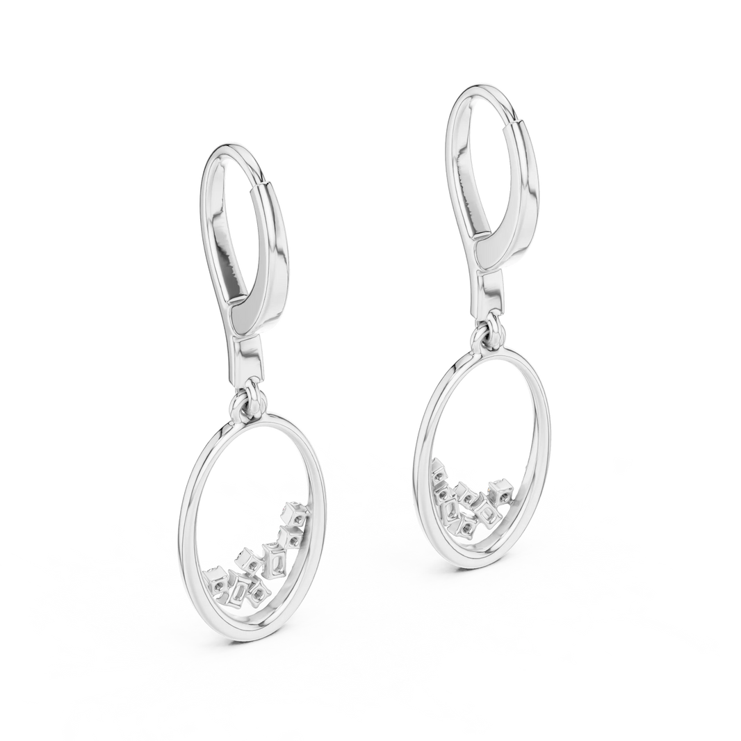 Moissanite cluster oval drop earrings in white 925 sterling silver, view 3