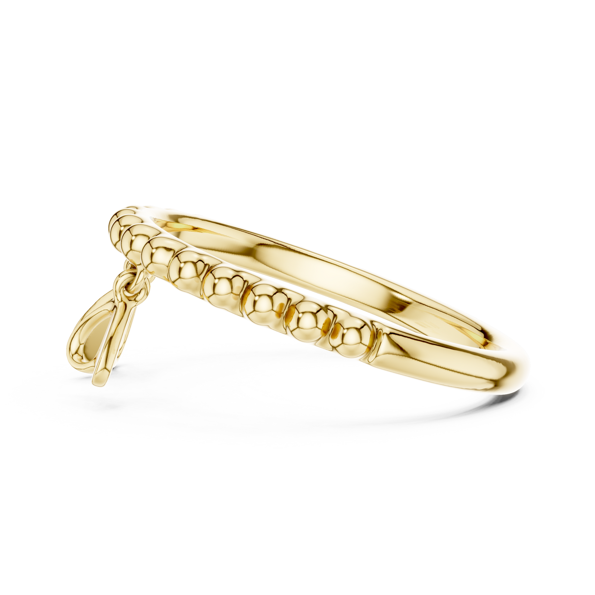 Beaded Band with Heart Charms Moissanite Ring in yellow 925 sterling silver, view 3