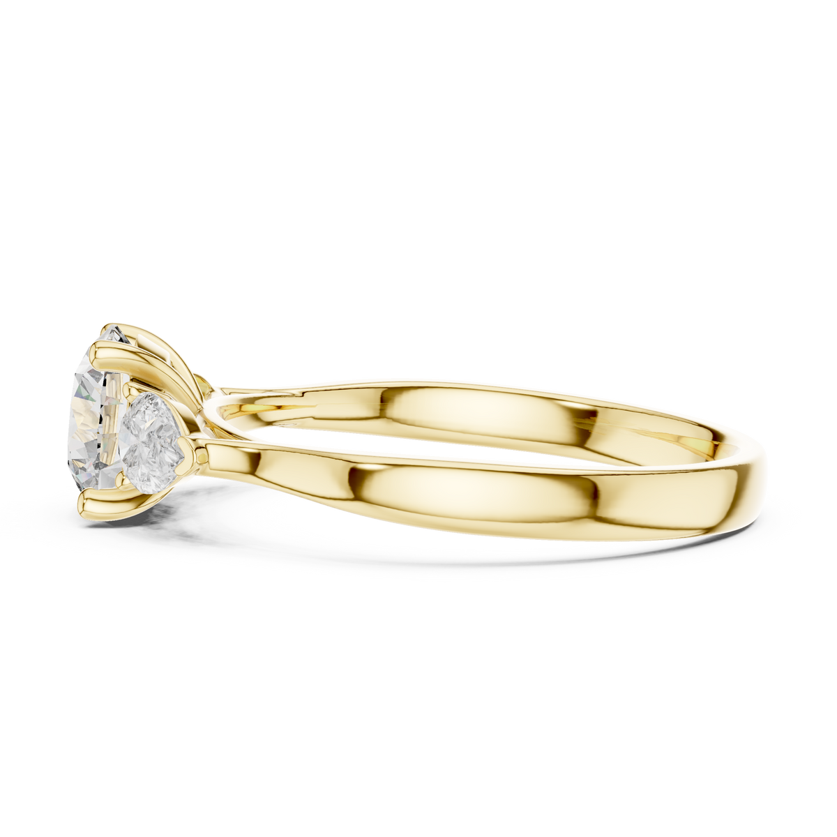 Round and Pear Three Stone Moissanite Ring in yellow 925 sterling silver, view 3