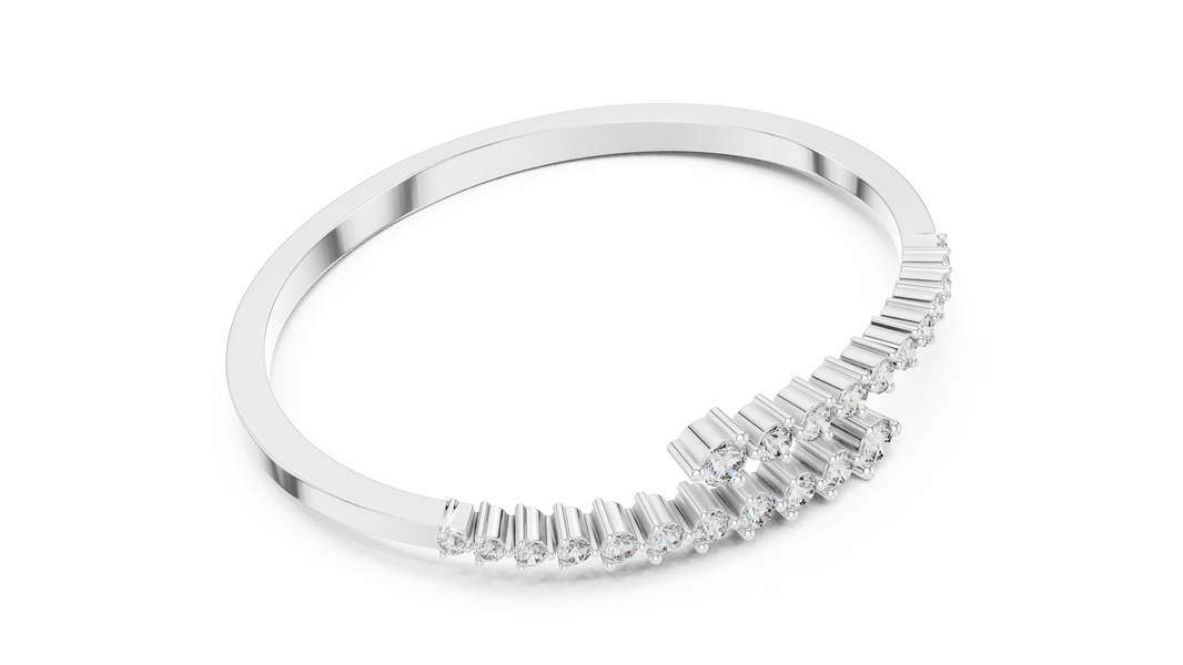 Graduated Round Moissanite Bypass Bangle in white 925 sterling silver, view 3