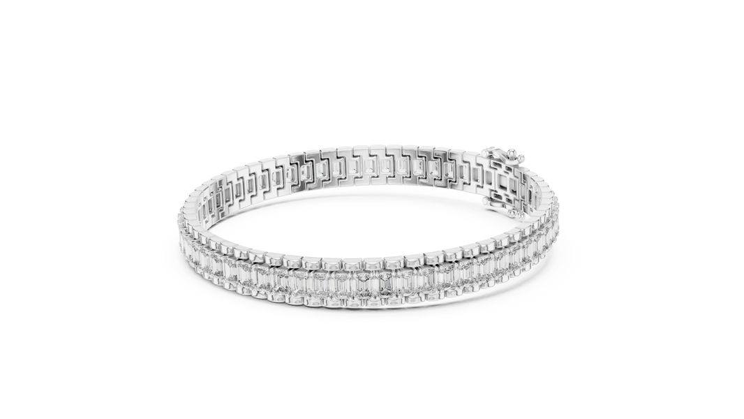 Emerald Cut Moissanite Link Tennis Bracelet in white 925 sterling silver, view 2