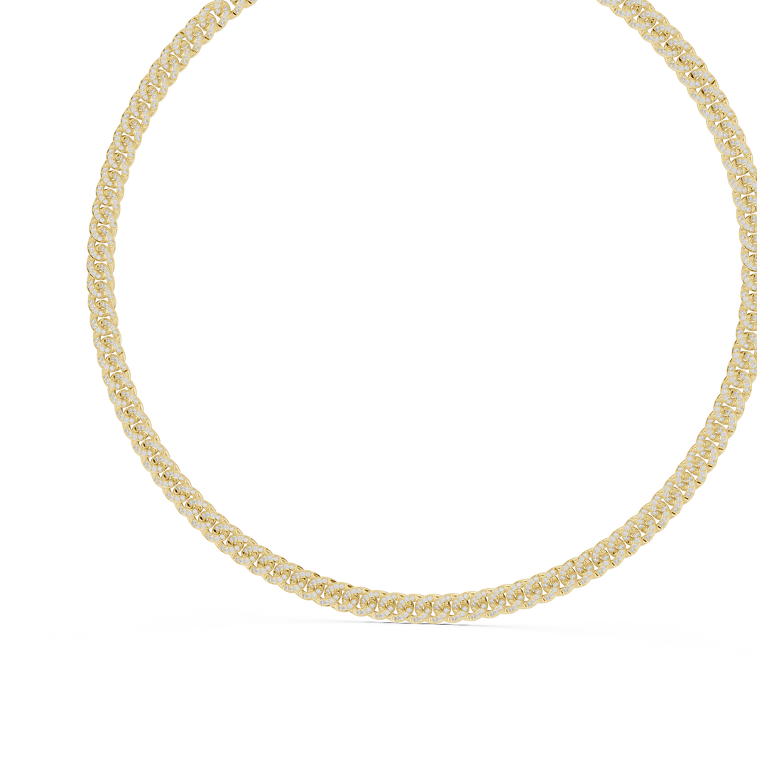 Pave Cuban Link Chain Necklace in yellow 925 sterling silver, view 2