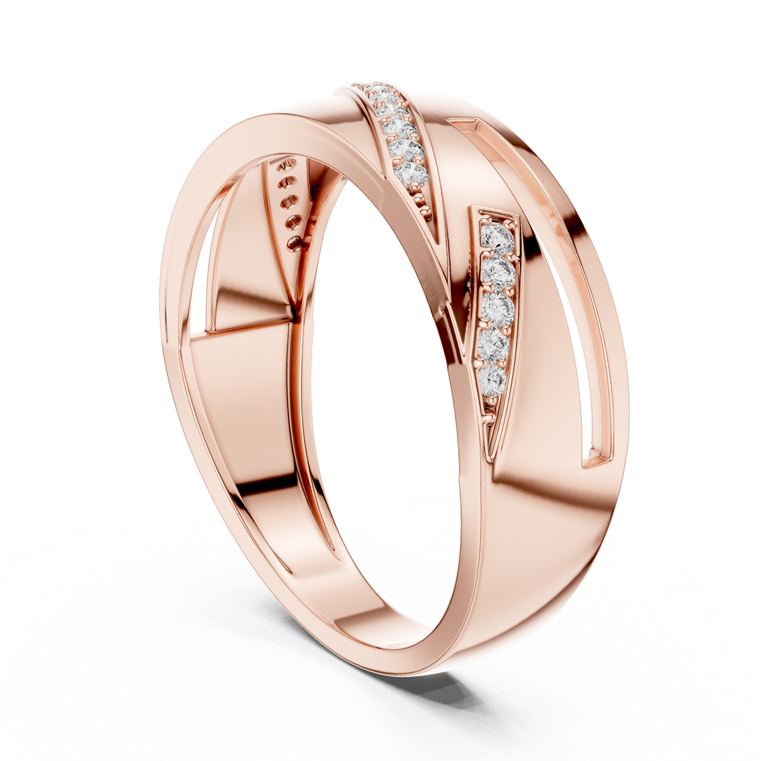 Diagonal Pavé Stripe Geometric Moissanite Band in rose 925 sterling silver, view 1