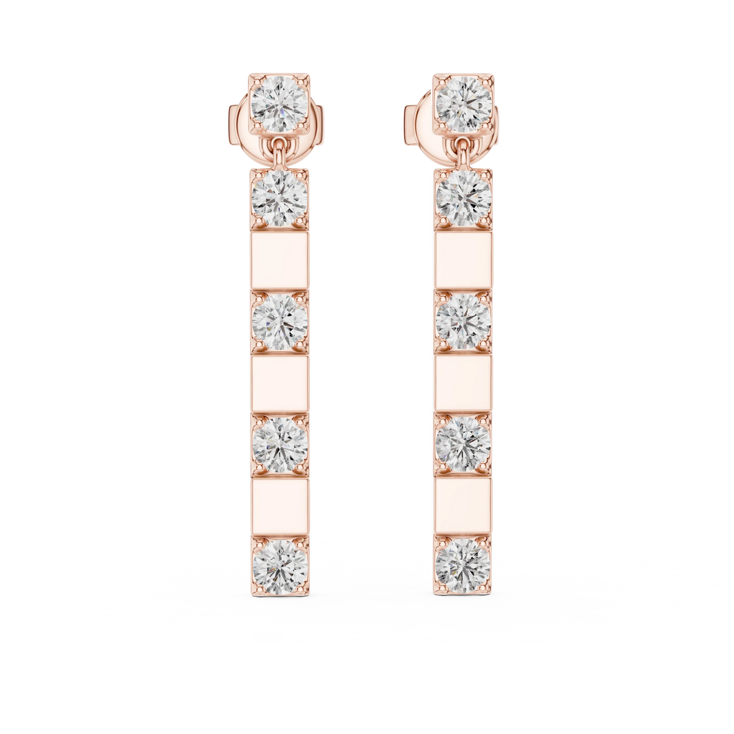 Moissanite bar drop earrings in rose 925 sterling silver, view 4