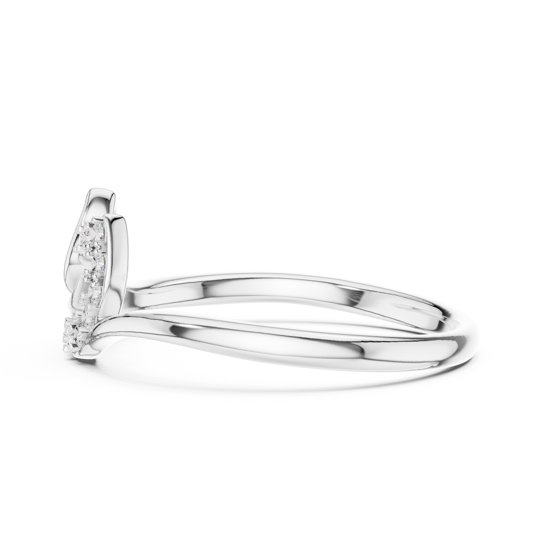 Open Leaf and Crescent Moissanite Ring in white 925 sterling silver, view 3