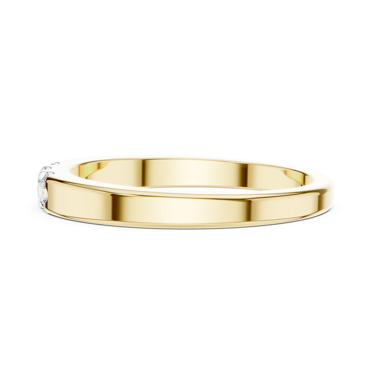 Three Stone Flat Moissanite Band in yellow 925 sterling silver, view 3