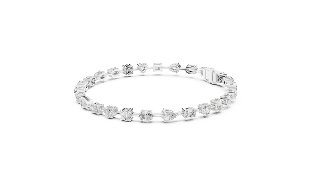 Mixed Shape Moissanite Tennis Bracelet in white 925 sterling silver, view 2