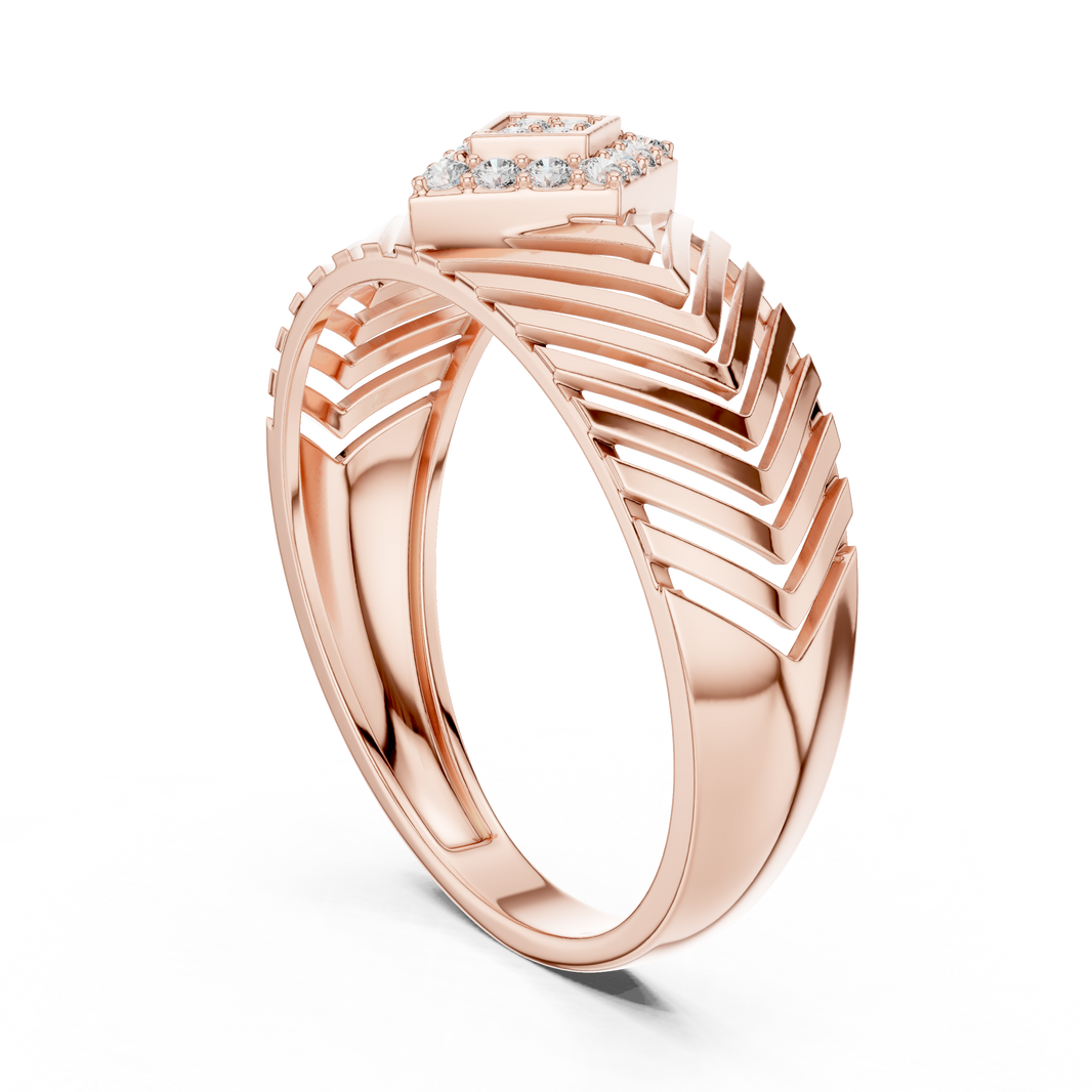 Chevron Rhombus Cluster Moissanite Ring in rose 925 sterling silver, view 1