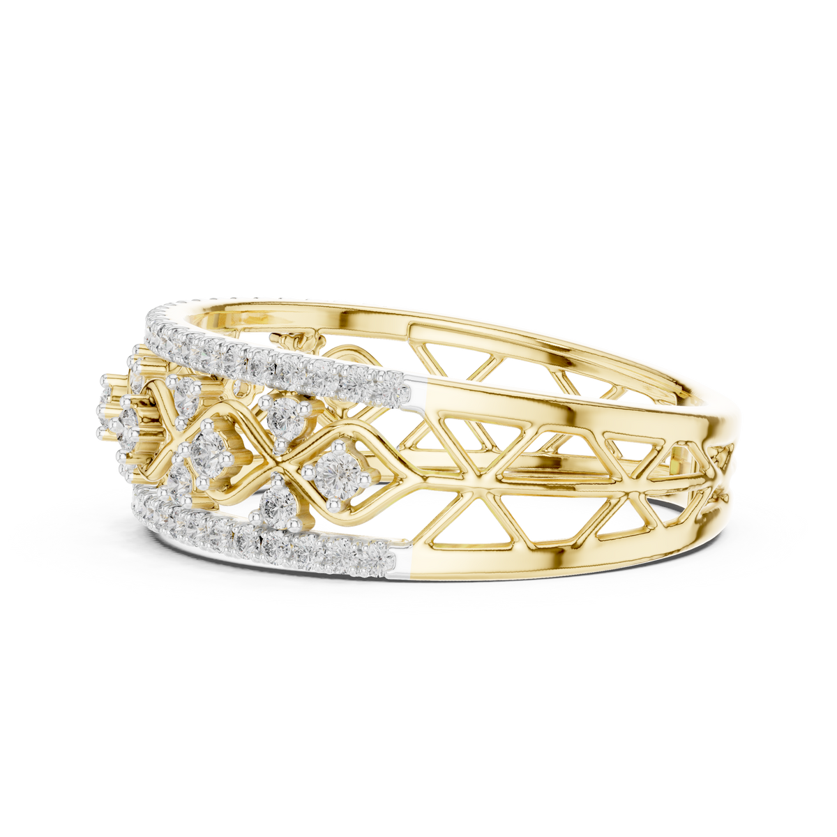 Triple Row Openwork Moissanite Band in yellow 925 sterling silver, view 3