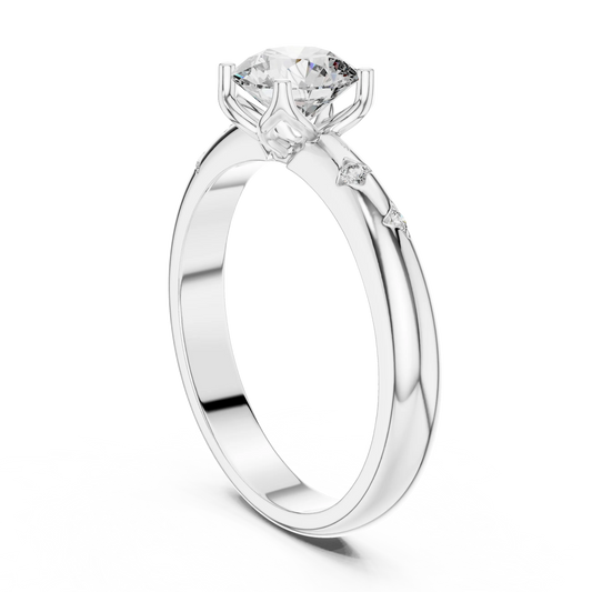 Round Solitaire Moissanite Ring with Bezel Accents in white 925 sterling silver, view 1