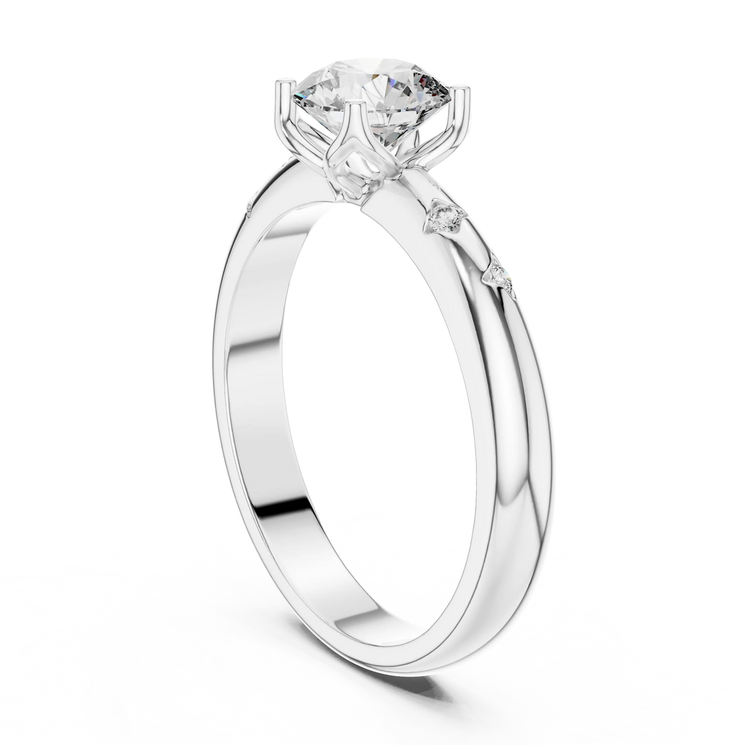 Round Solitaire Moissanite Ring with Bezel Accents in white 925 sterling silver, view 1
