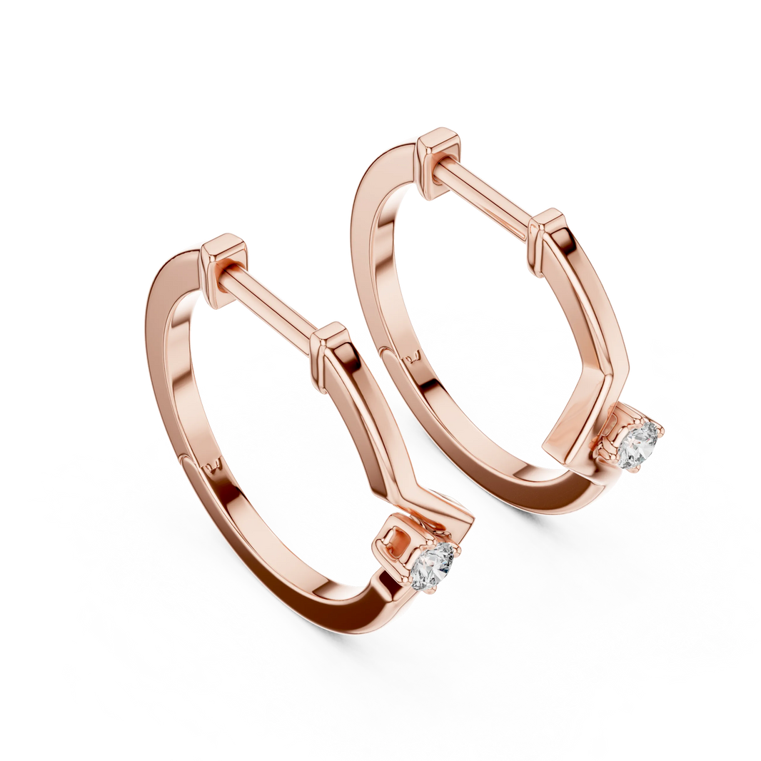Moissanite V huggie hoop earrings in rose 925 sterling silver, view 2