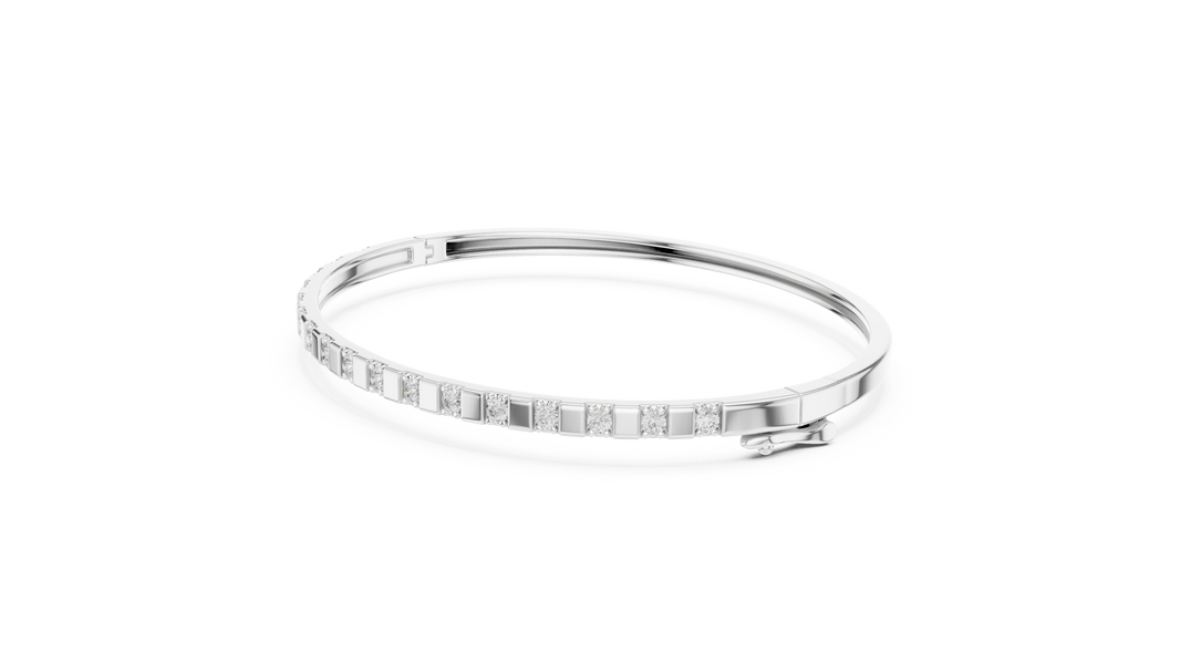 Round Moissanite Hinged Bangle in white 925 sterling silver, view 2