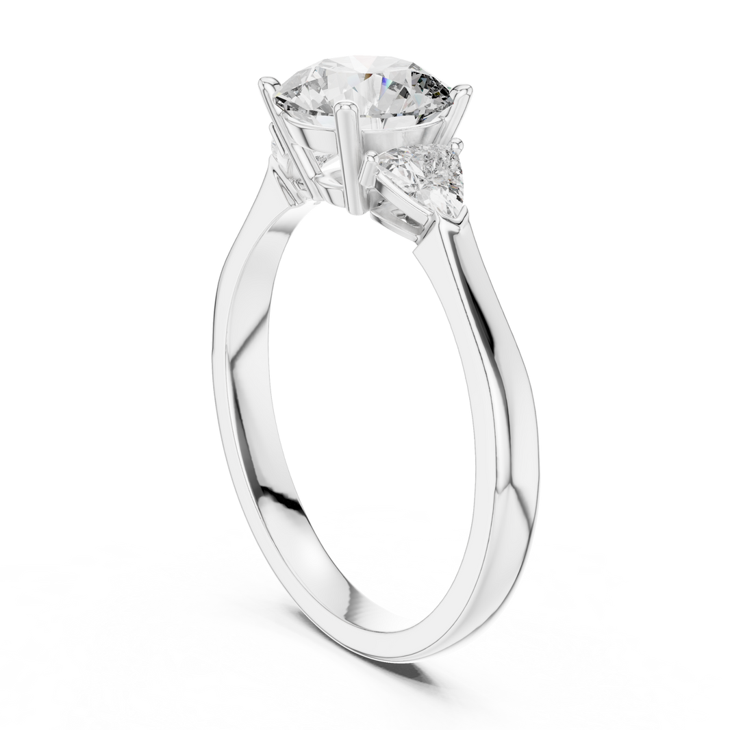 Round and Trillion Three Stone Moissanite Ring in white 925 sterling silver, view 1