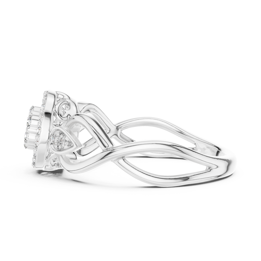 Cluster Halo Moissanite Ring with Scroll Accents in white 925 sterling silver, view 3