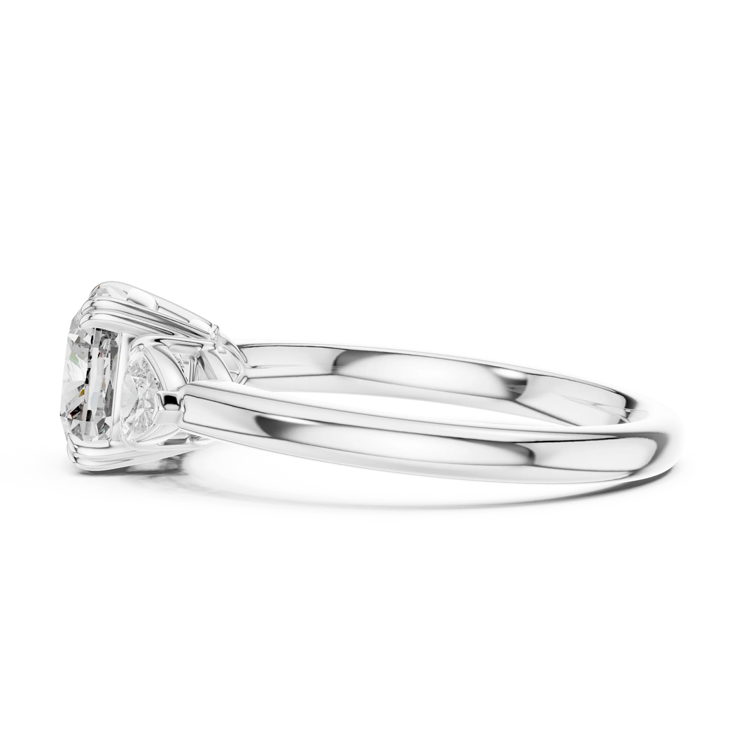 Cushion and Trillion Three Stone Moissanite Ring in white 925 sterling silver, view 3
