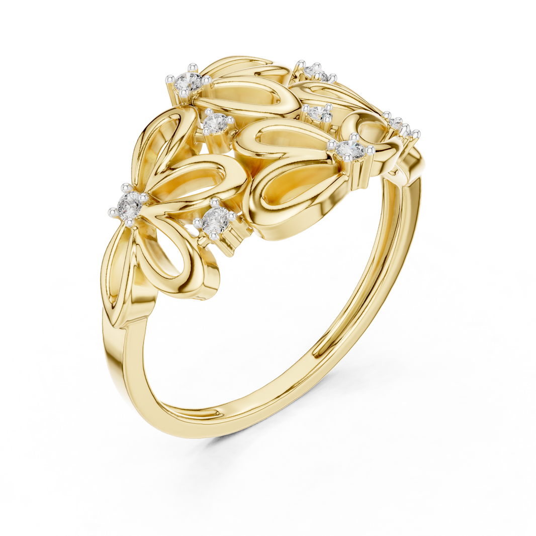 Open Flower Cluster Moissanite Ring in yellow 925 sterling silver, view 2