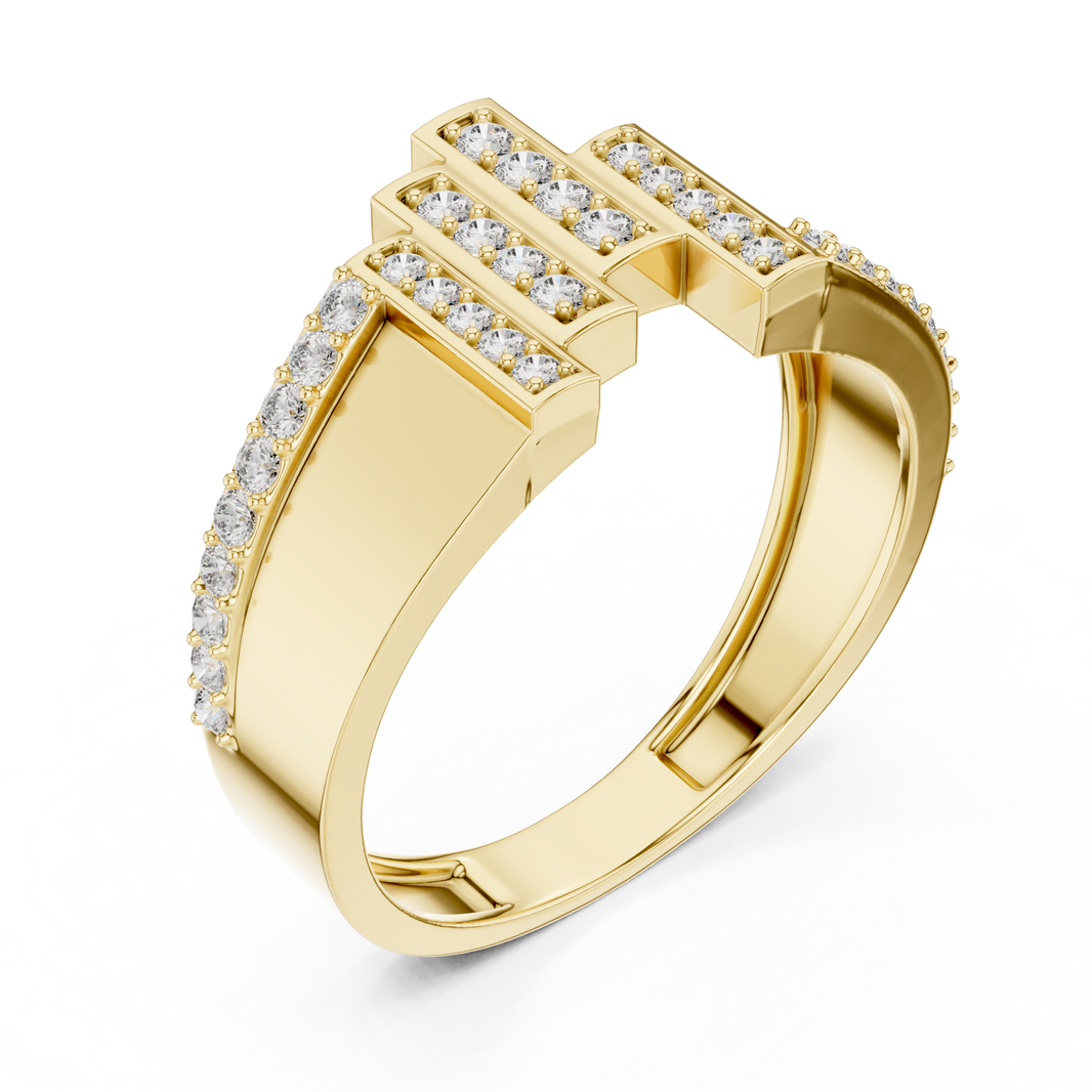Men's Wide Vertical Bar Moissanite Band in yellow 925 sterling silver, view 2