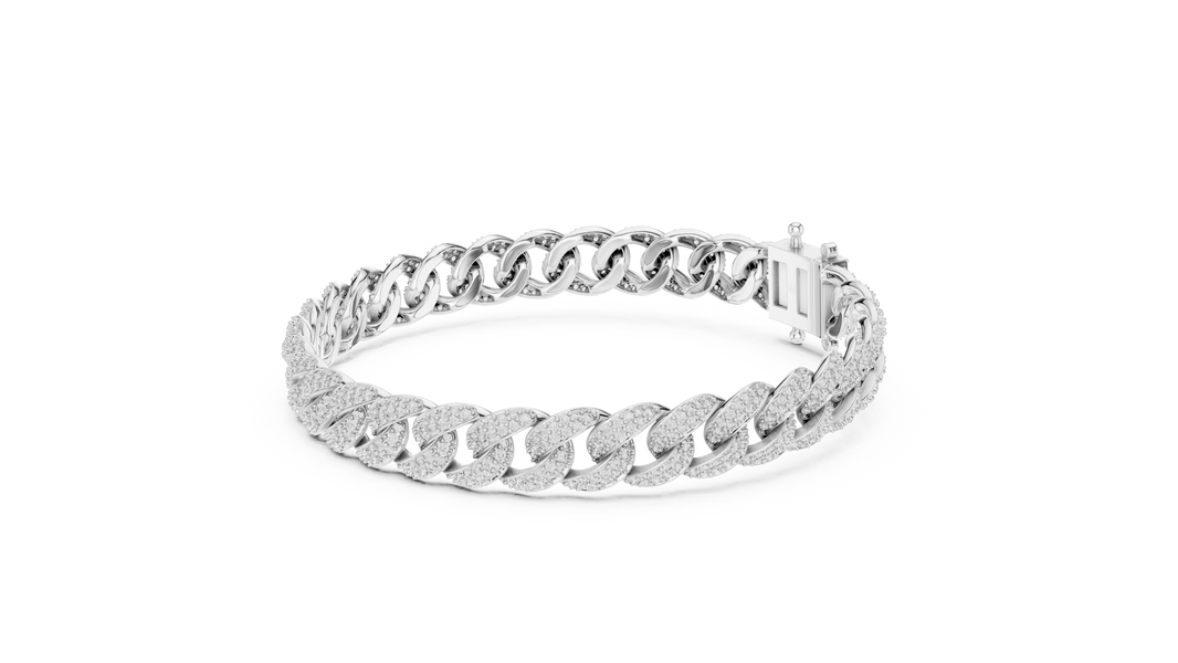 Pave Moissanite Cuban Link Bracelet in white 925 sterling silver, view 2
